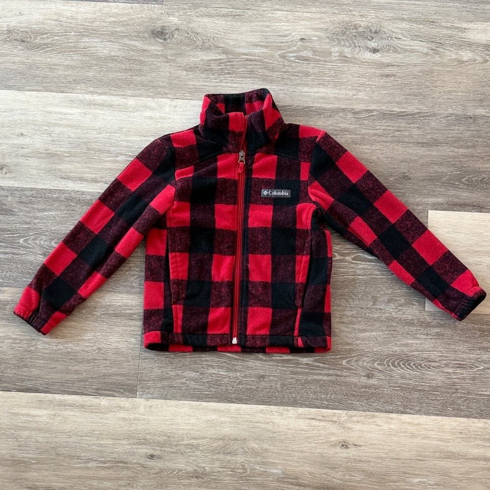 Columbia Kids XXS Red and Black Buffalo Plaid Fleece Jacket
